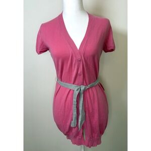 Vintage Brunello Cucinelli Knit Short‎ Sleeve Belted Cardigan M Pink Made Italy